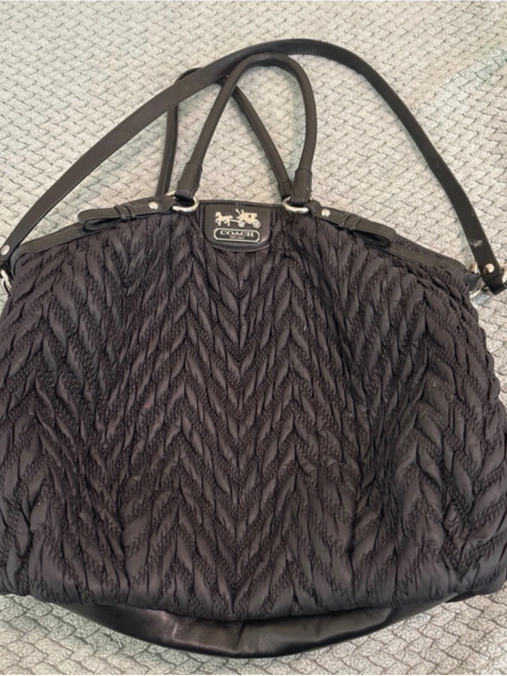 Coach Black Quilted Tote with Logo Plaque